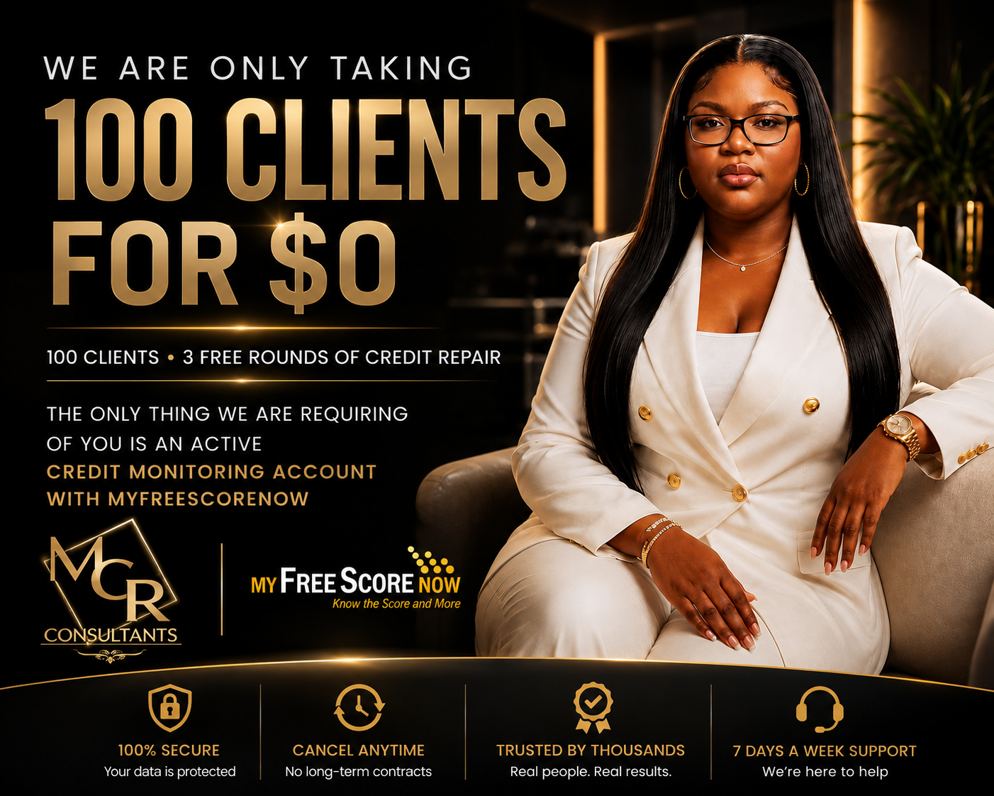 MCR Consultants — 100 clients for $0, 3 free rounds of credit repair